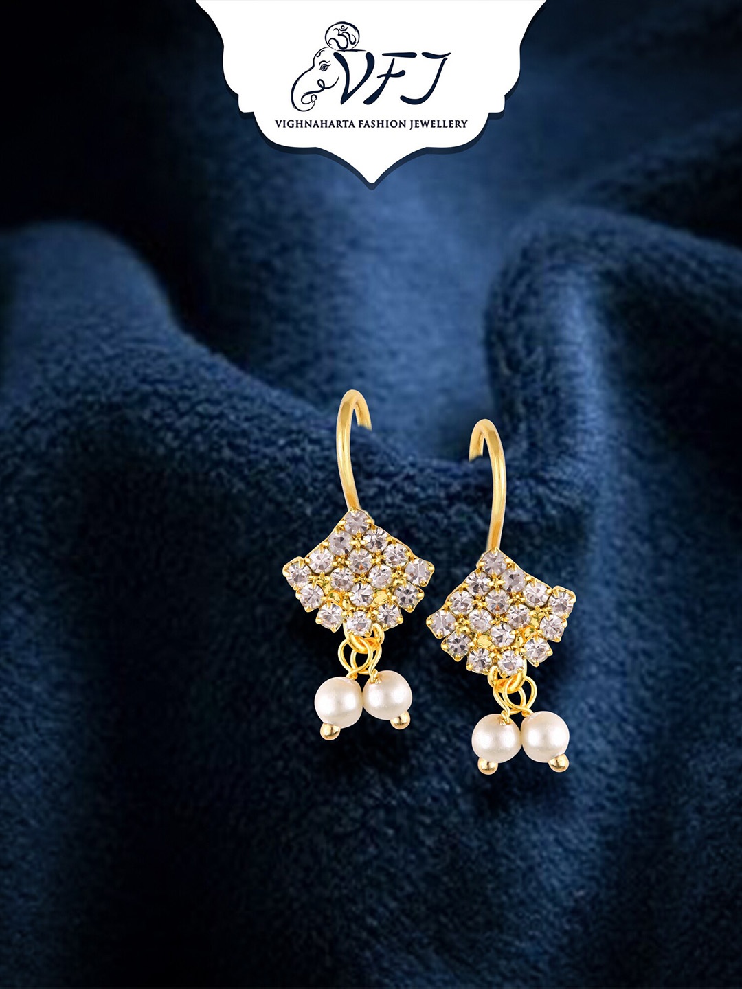 

Vighnaharta Gold-Plated Stone-Studded & Pearls Bugadi Earrings