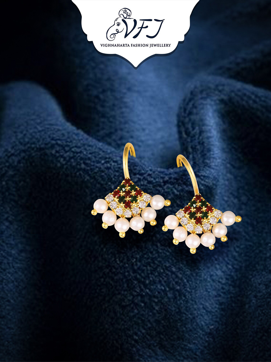 

Vighnaharta Gold-Plated Stone-Studded & Pearls Bugadi Earrings