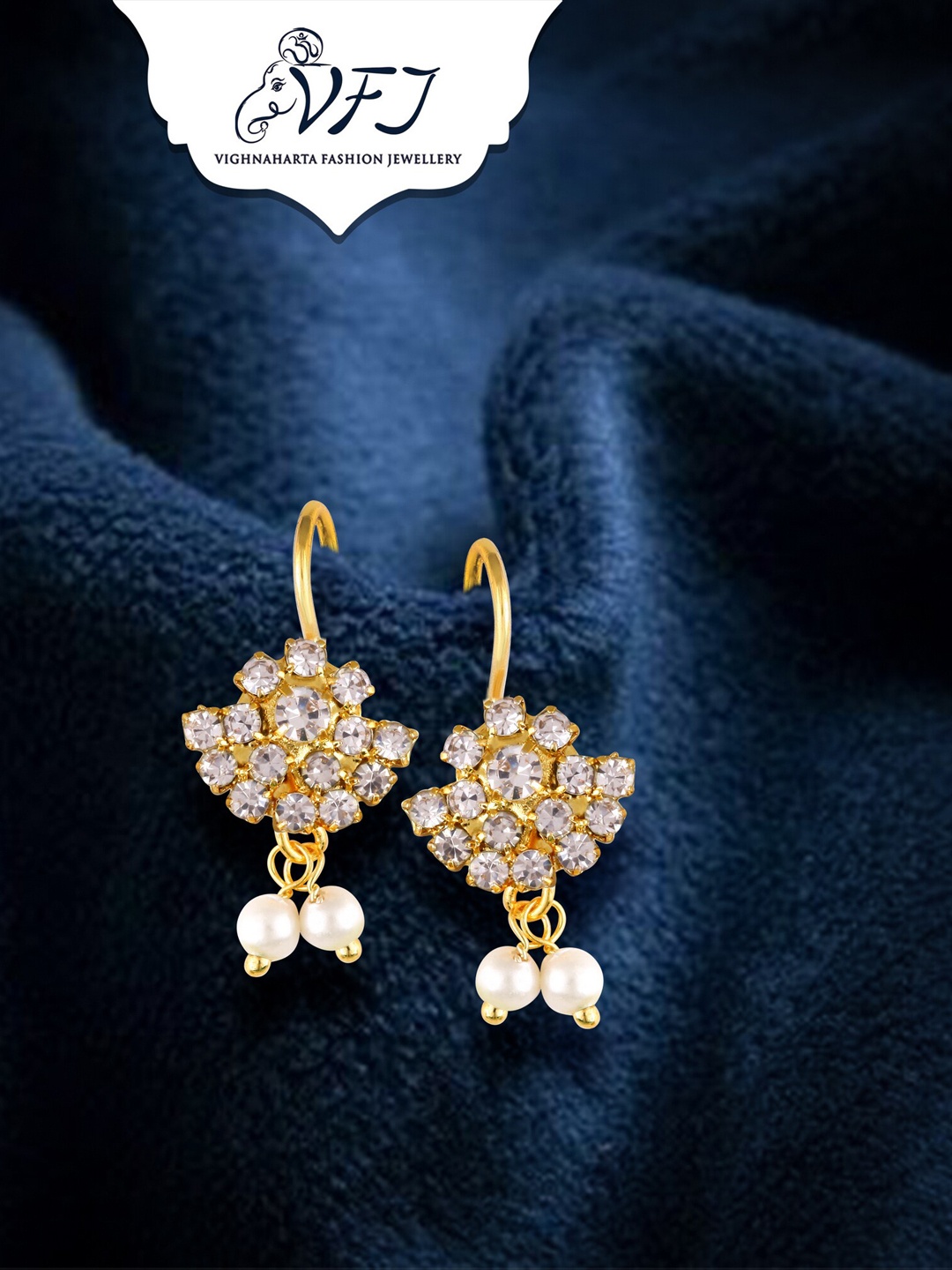 

Vighnaharta Gold-Plated Stone-Studded Beaded Bugadi Earrings, White