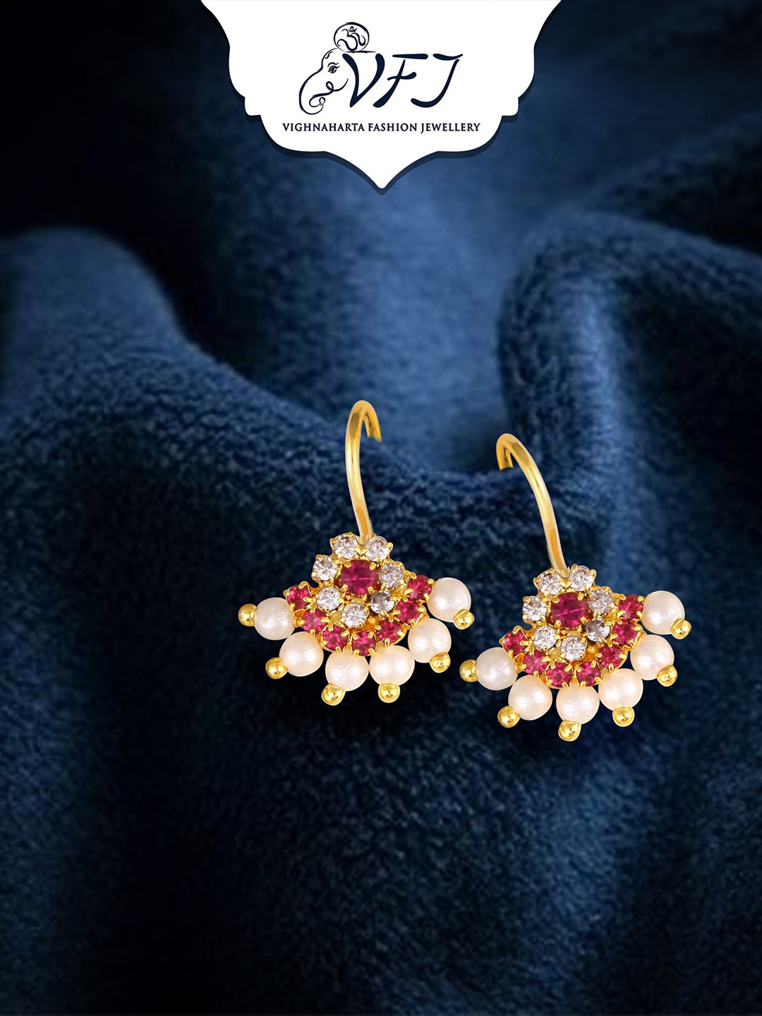 

Vighnaharta Gold-Plated Teardrop Shaped Ear Cuff, Pink
