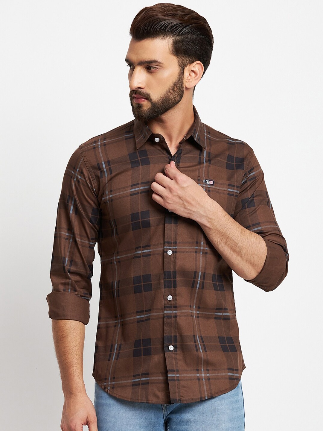 

FirstKrush Slim Fit Checked Cotton Casual Shirt, Brown