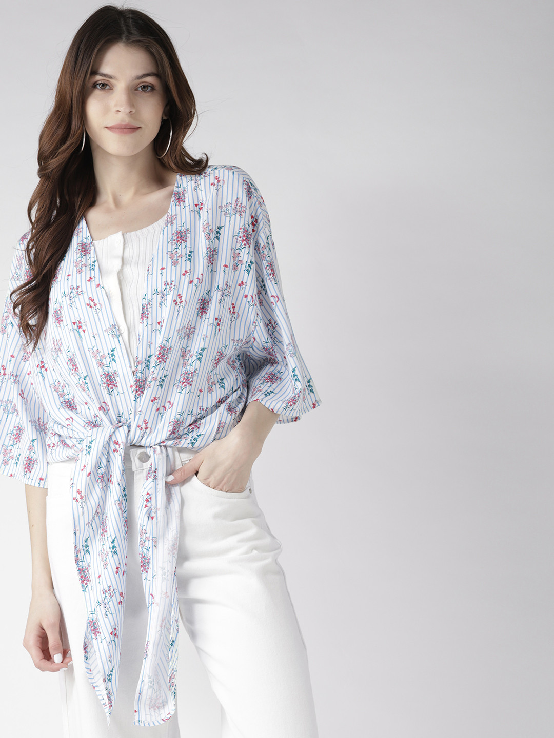 

Mast & Harbour Blue & White Striped Tie-Up Shrug