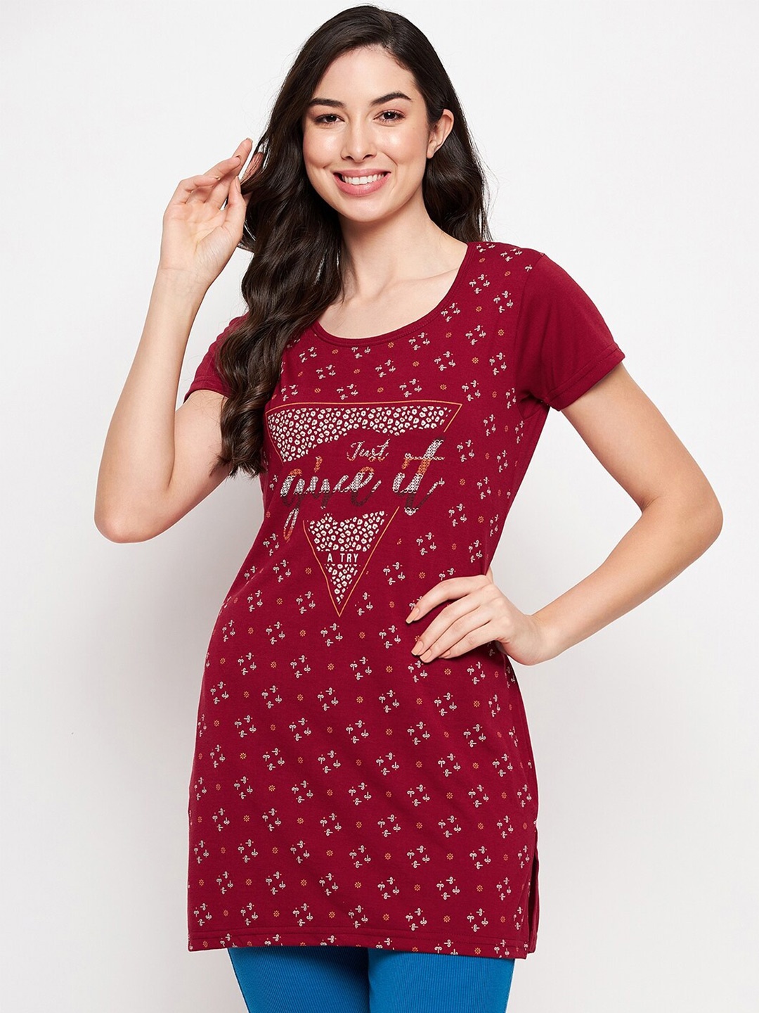 

VERO AMORE Typography Printed Cotton Lounge T-shirt, Maroon