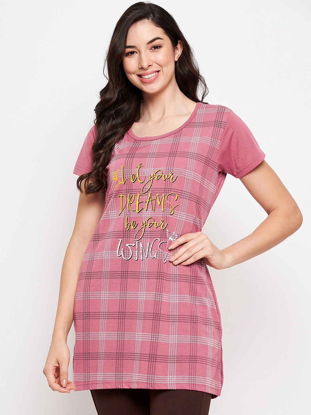 

VERO AMORE Round Neck Printed Cotton Lounge T-shirt, Pink
