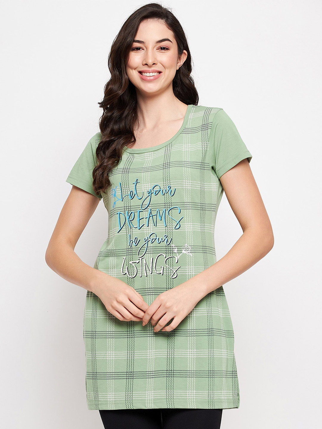 

VERO AMORE Printed Cotton Longline lounge T-shirt, Green