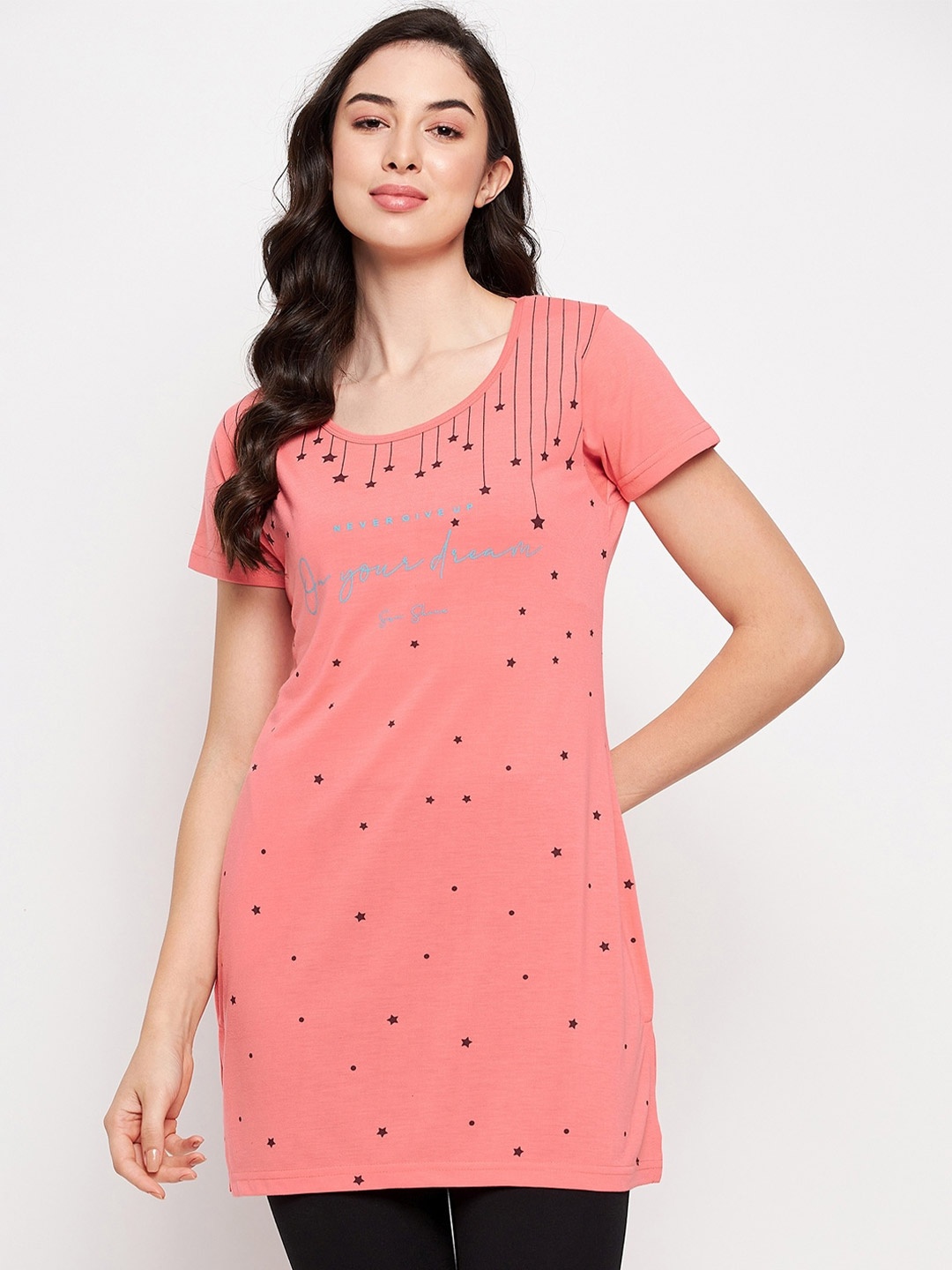 

VERO AMORE Printed Cotton Lounge T-shirt, Peach