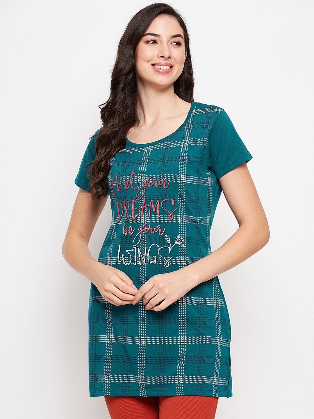 

VERO AMORE Typography Printed Cotton Lounge T-shirt, Teal