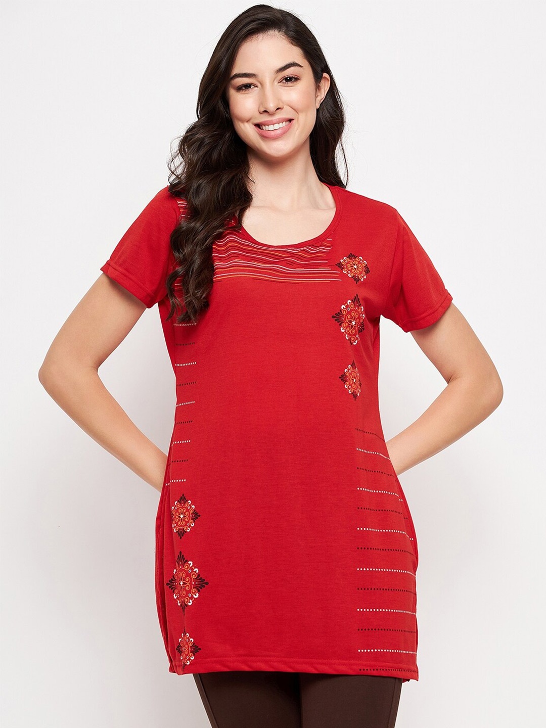 

VERO AMORE Printed Cotton Lounge T-shirt, Red