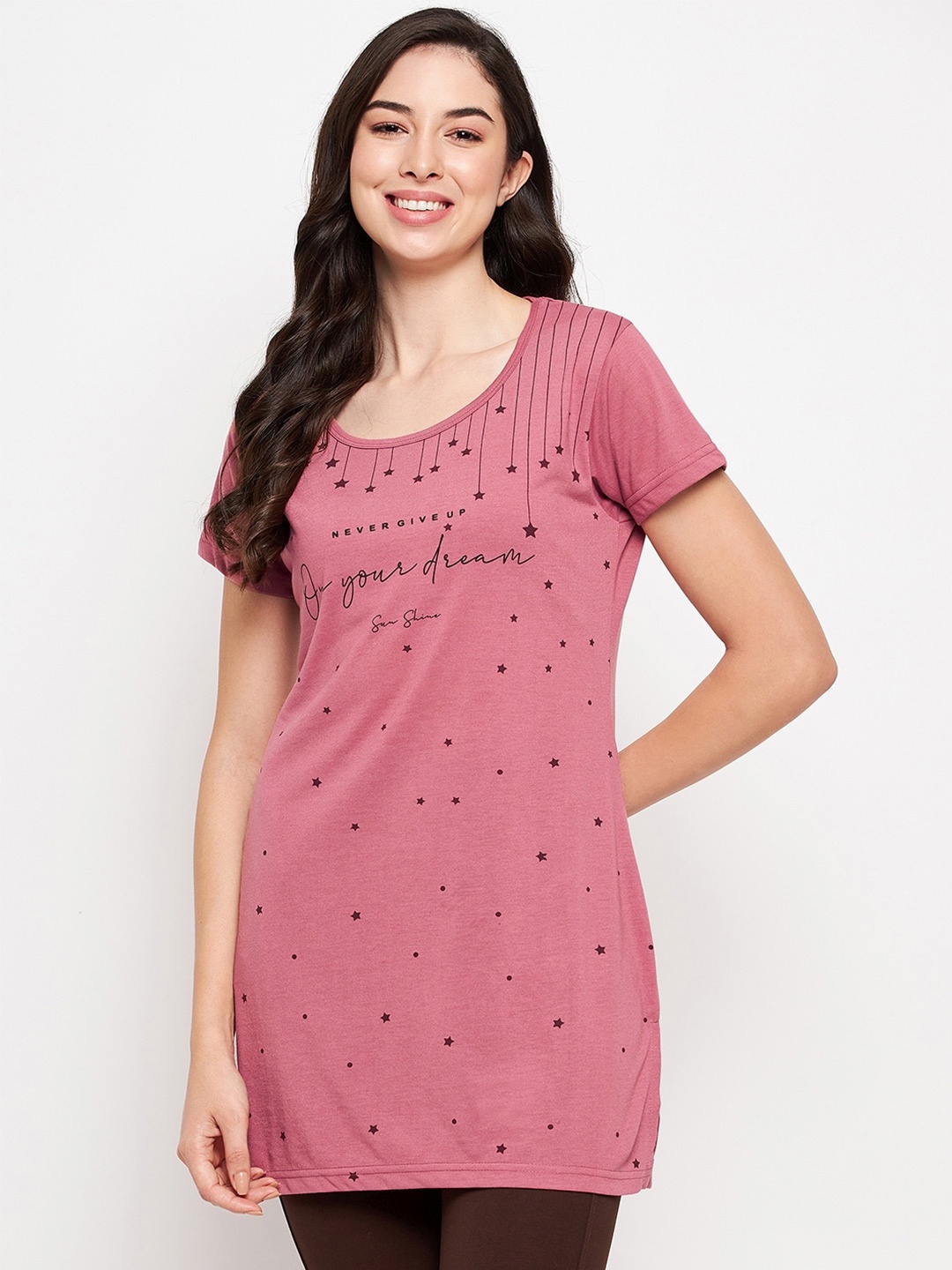 

VERO AMORE Typography Printed Cotton Lounge T-shirt, Pink