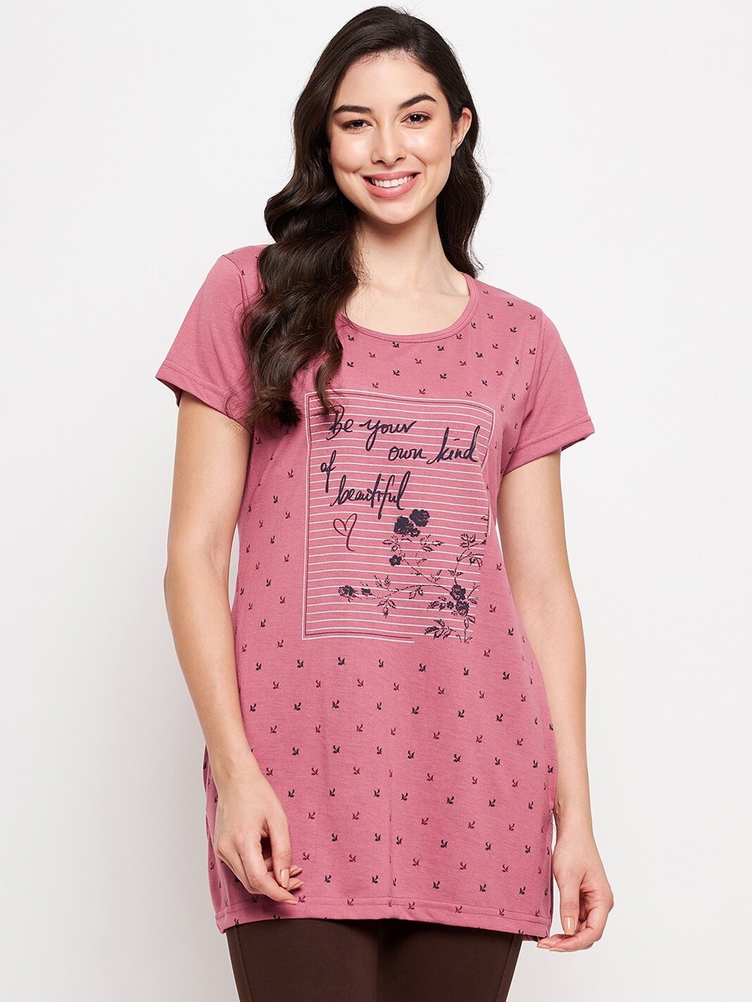 

VERO AMORE Typography Printed Cotton Lounge T-shirt, Pink