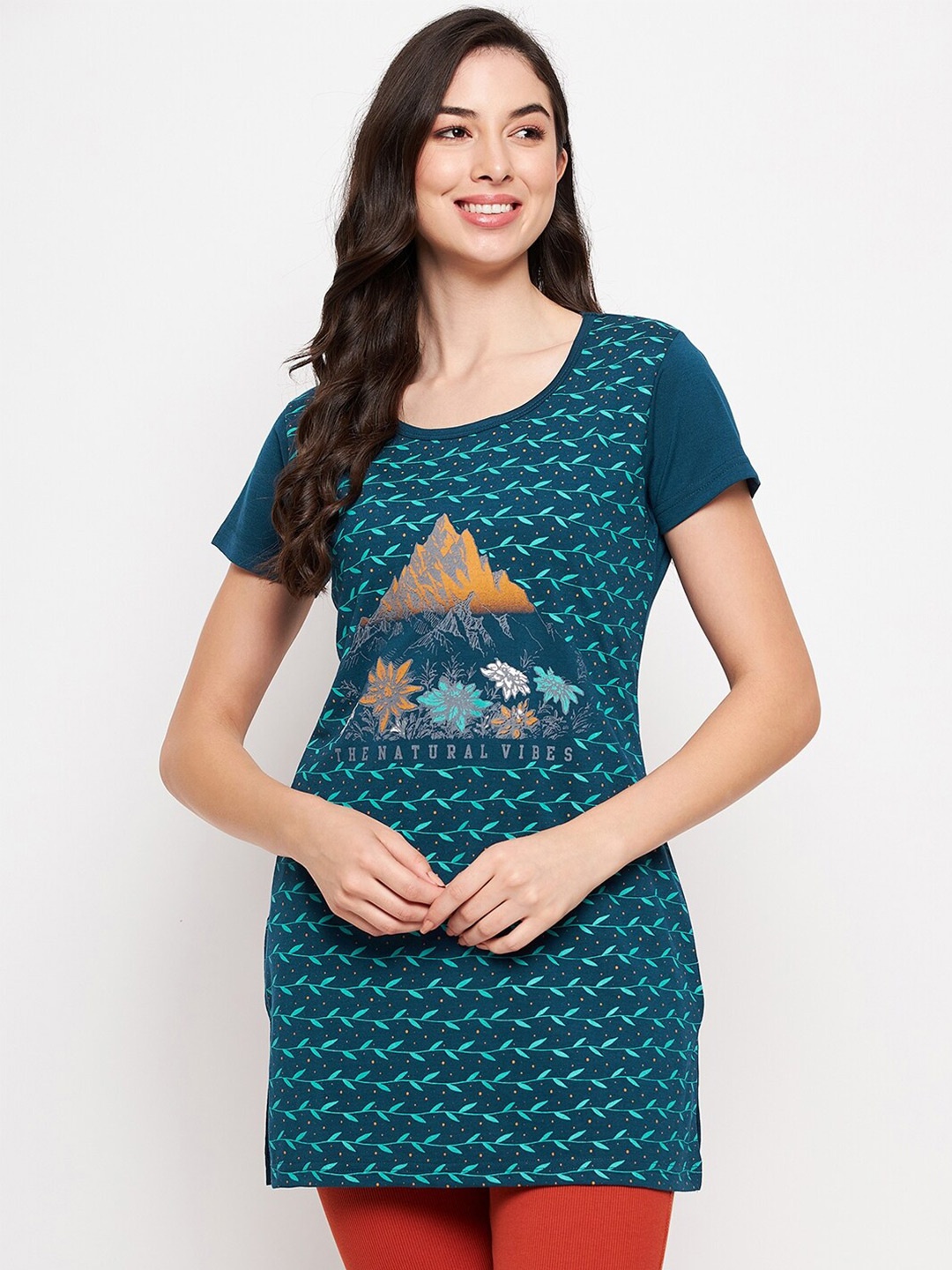 

VERO AMORE Printed Cotton Lounge T-shirt, Blue