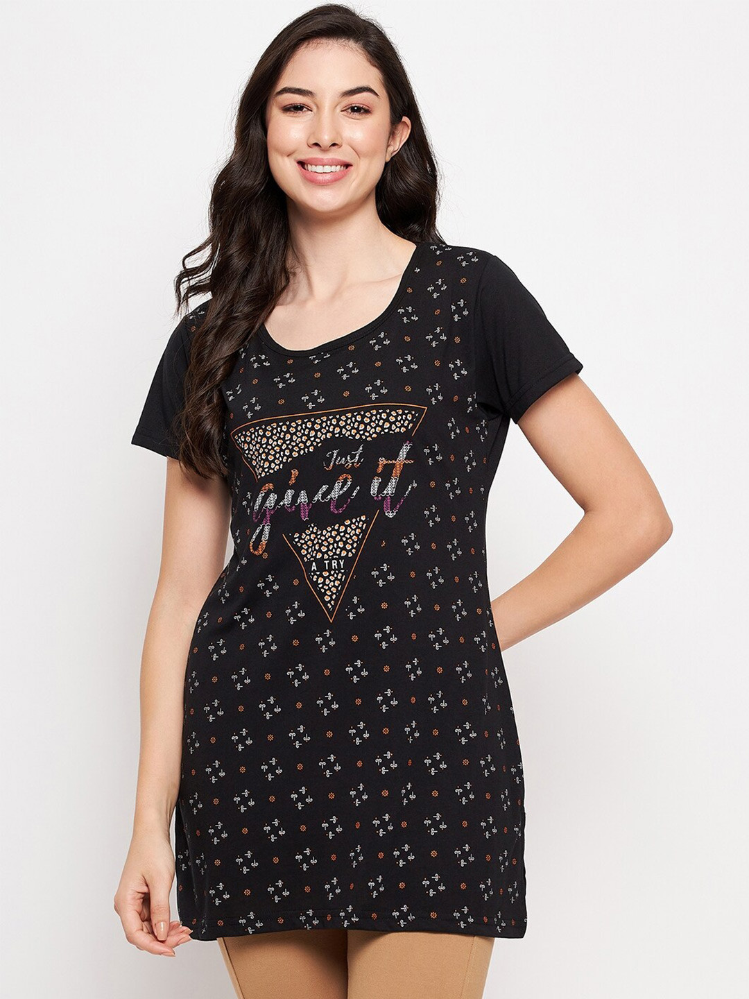 

VERO AMORE Typography Printed Cotton Lounge T-shirt, Black