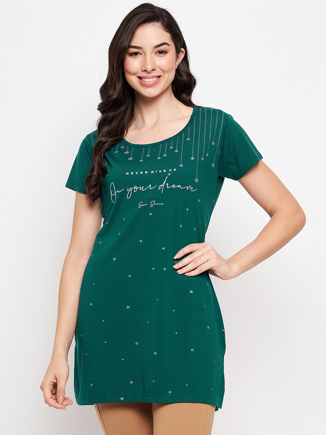 

VERO AMORE Printed Longline Cotton Lounge T-shirt, Teal