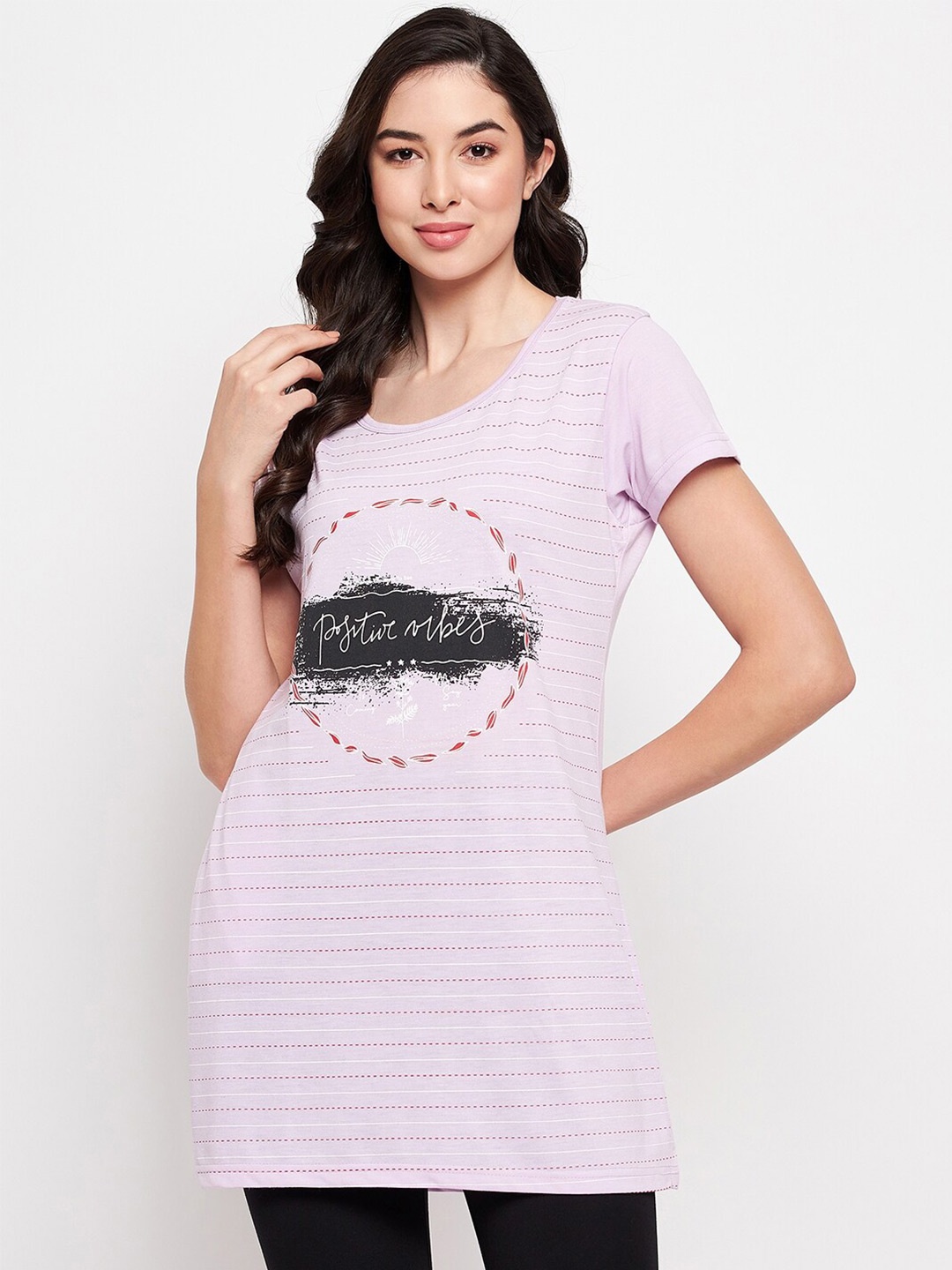 

VERO AMORE Printed Longline Cotton Lounge T-shirt, Lavender