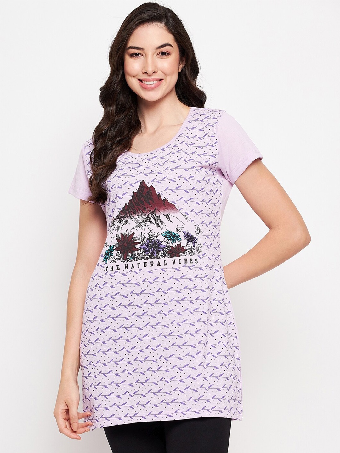 

VERO AMORE Printed Longline Cotton Lounge T-shirt, Lavender