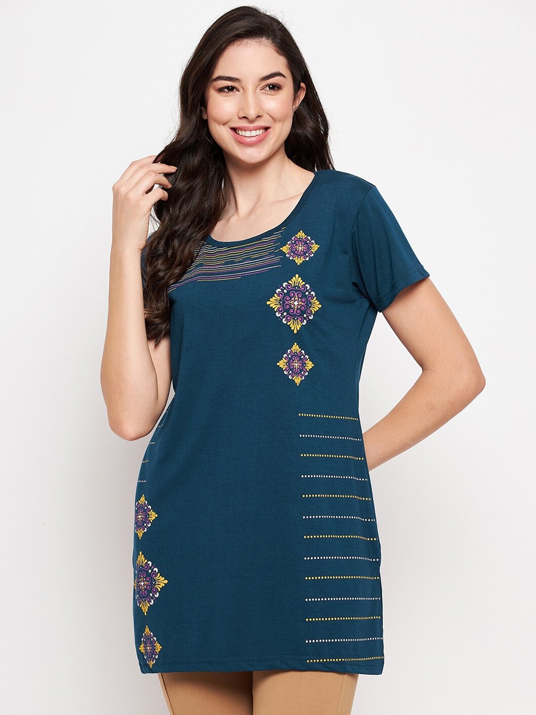 

VERO AMORE Ethnic Printed Causal T-shirt, Blue