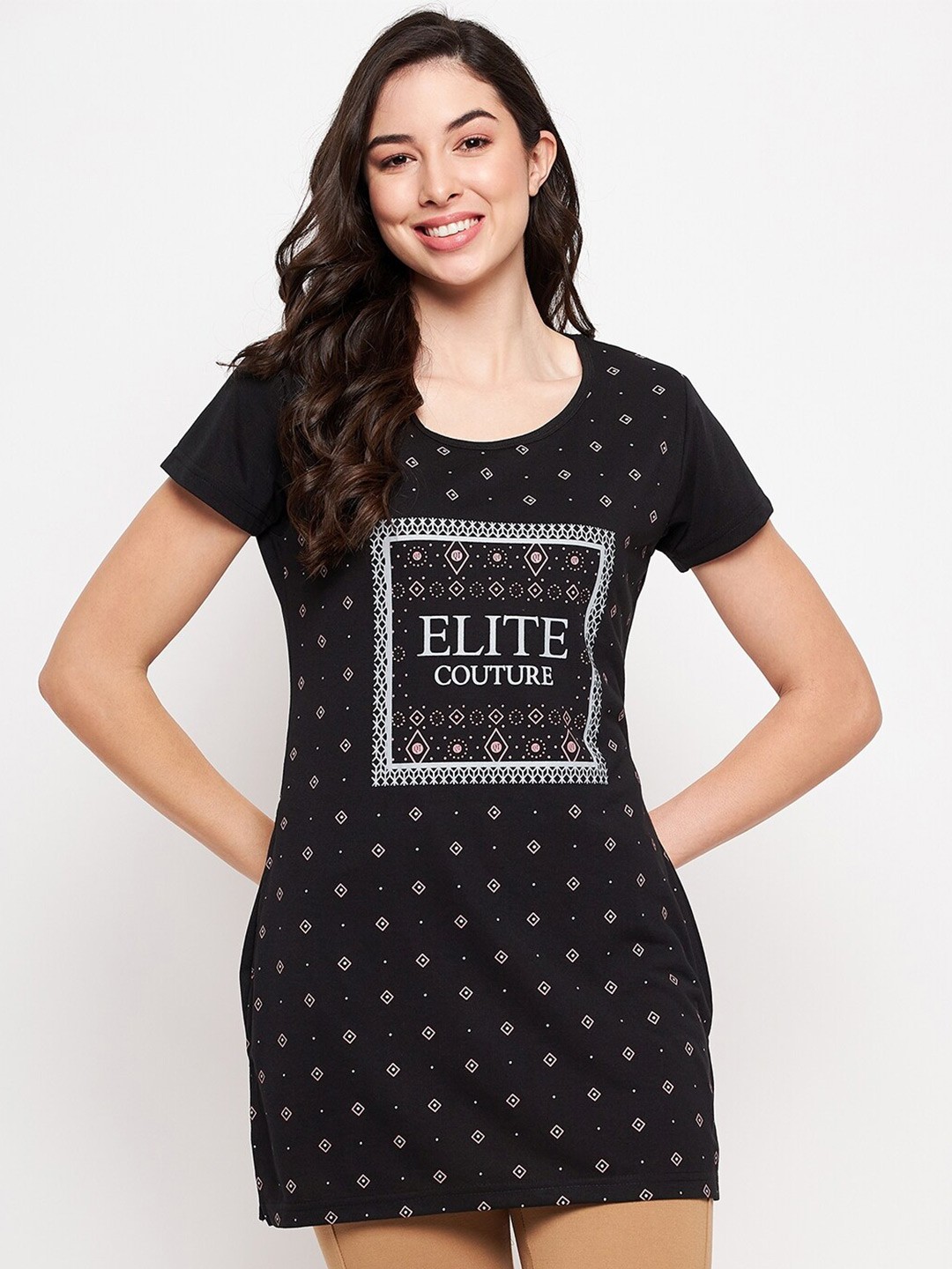 

VERO AMORE Typography Printed Cotton Causal T-Shirt, Black