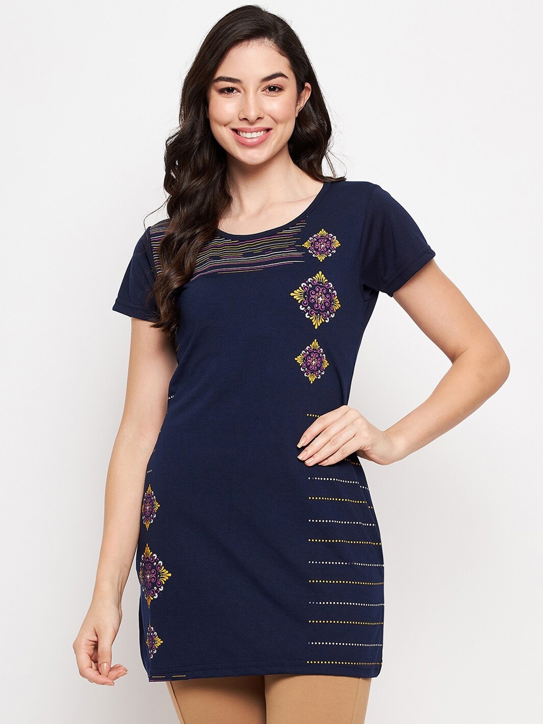 

VERO AMORE Ethnic Printed Causal T-shirt, Navy blue