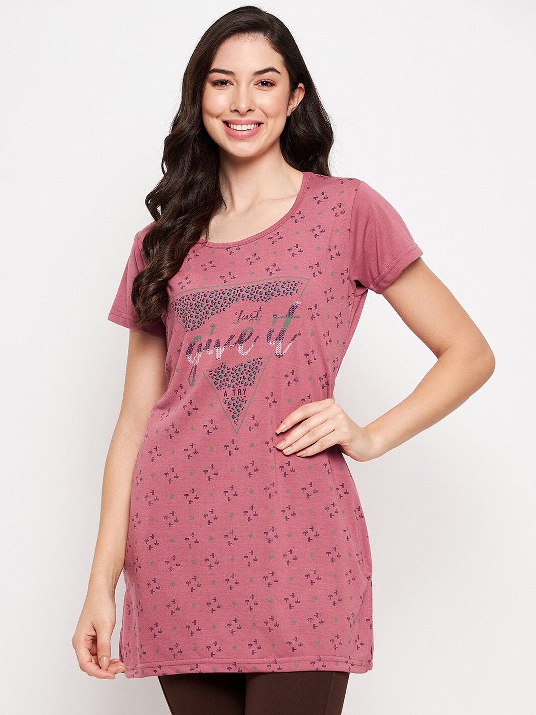 

VERO AMORE Typography Round Neck Cotton Causal T-Shirt, Pink