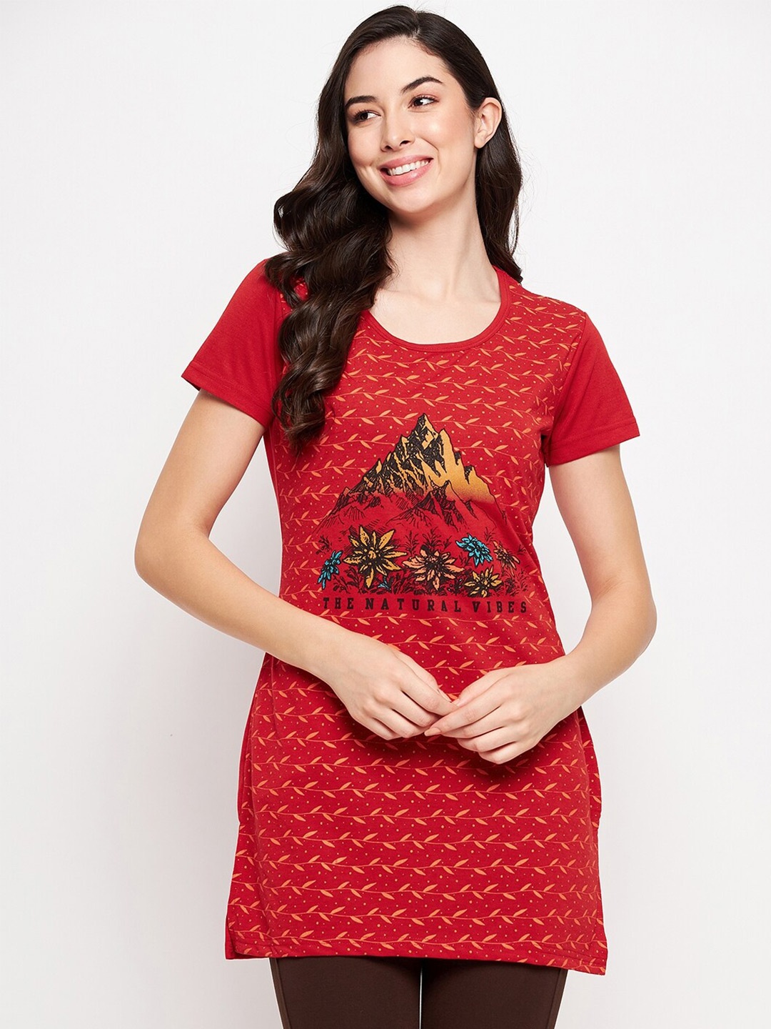 

VERO AMORE Graphic Round Neck Cotton Causal T-shirt, Red