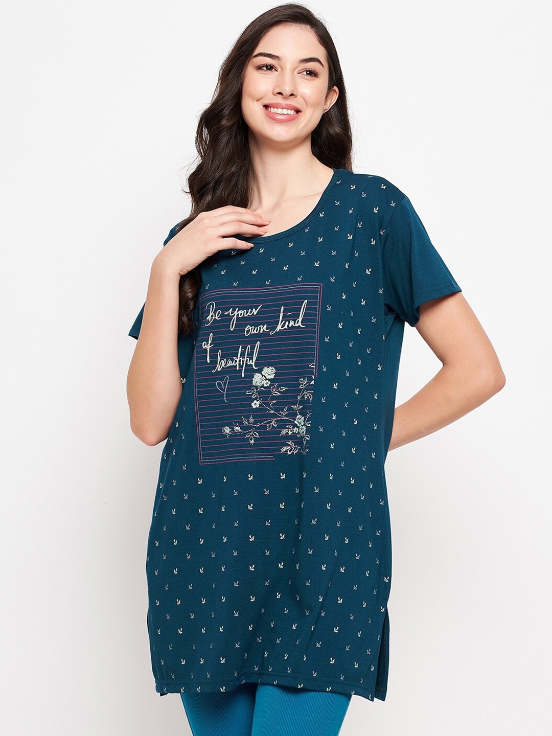 

VERO AMORE Typography Printed Cotton Causal T-Shirt, Blue