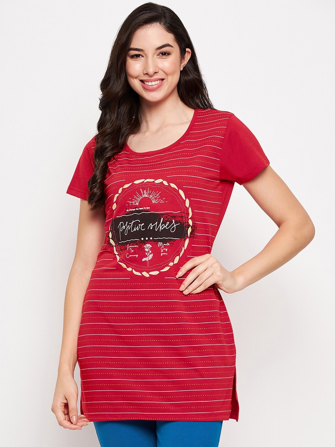 

VERO AMORE Typography Round Neck Cotton Causal T-shirt, Red