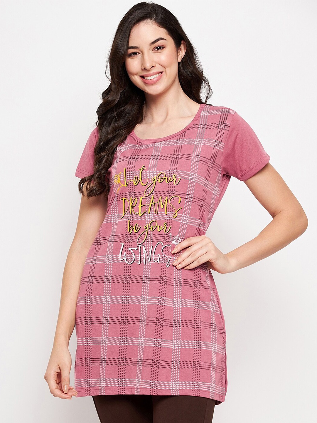 

VERO AMORE Checked Longline Cotton T-shirt, Pink