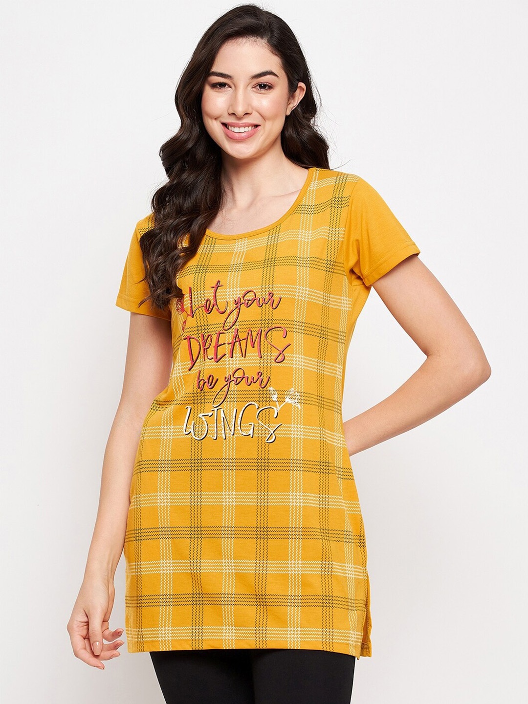 

VERO AMORE Typography Printed Cotton Lounge T-shirt, Yellow