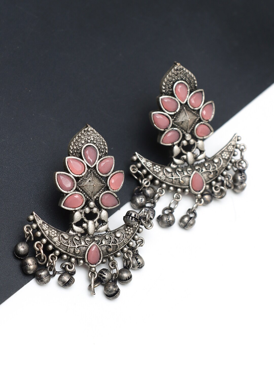 

Ozanoo Silver-Plated Floral Beads Studded Drop Earrings, Peach