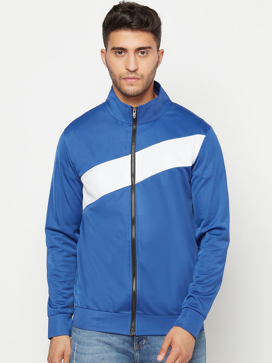 

GLITO Colourblocked Stretchable Sporty Jacket, Blue