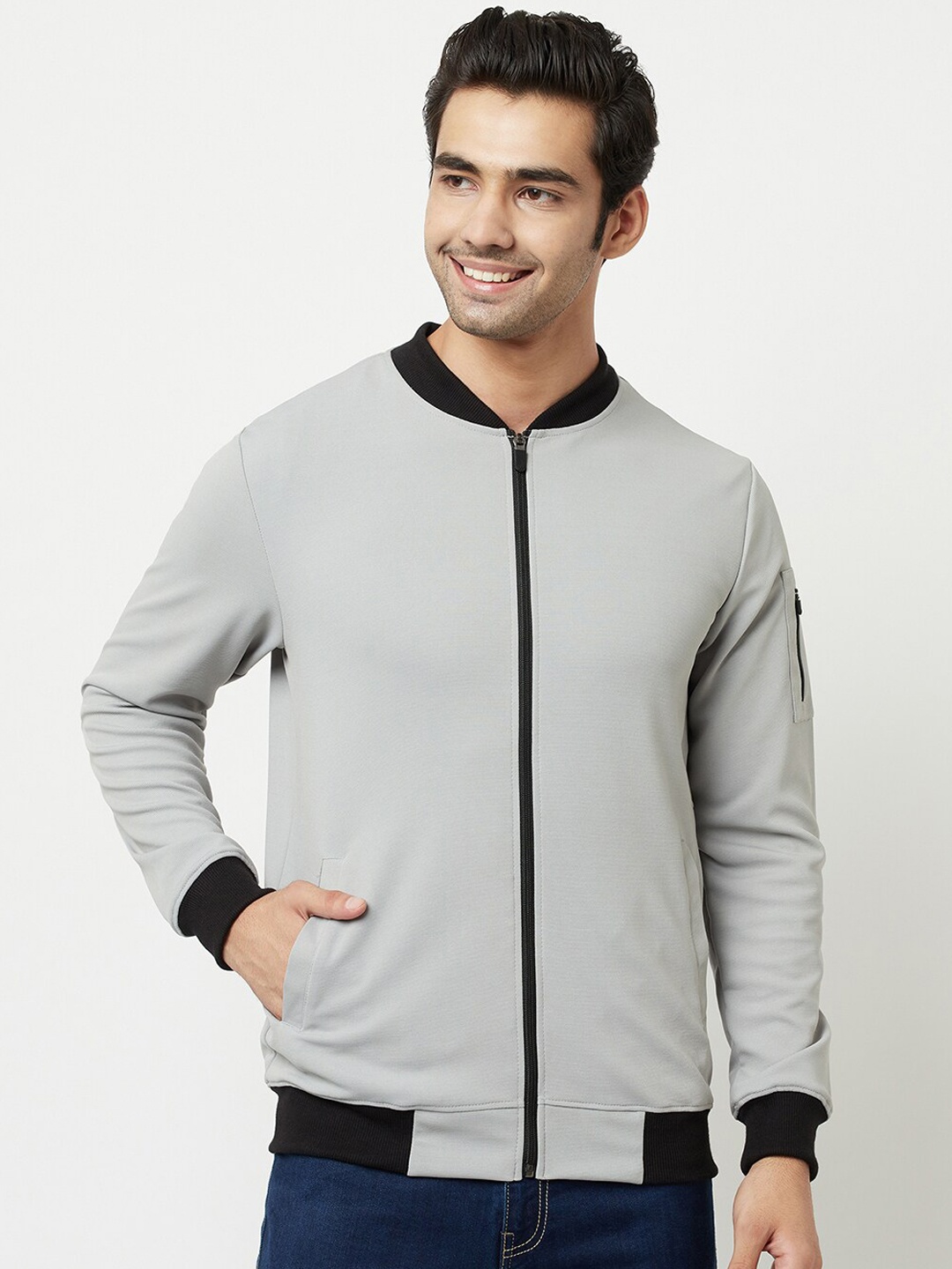 

GLITO Mock Collar Bomber Jacket, Grey