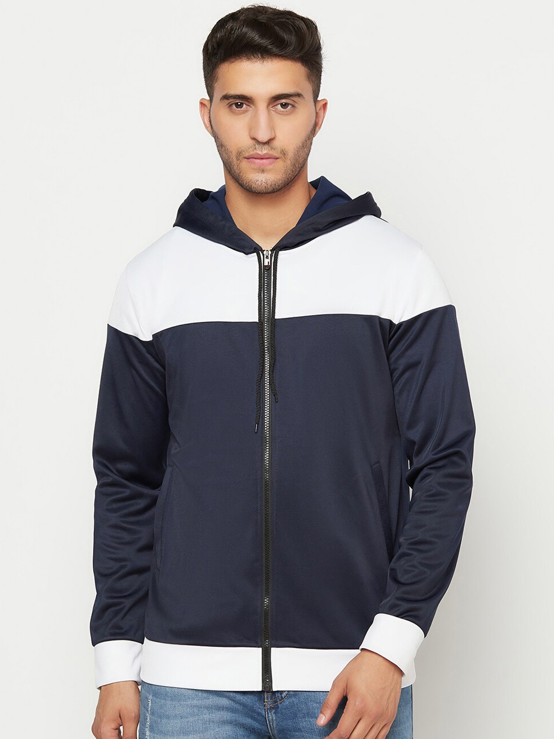 

GLITO Colourblocked Stretchable Bomber Jacket, White