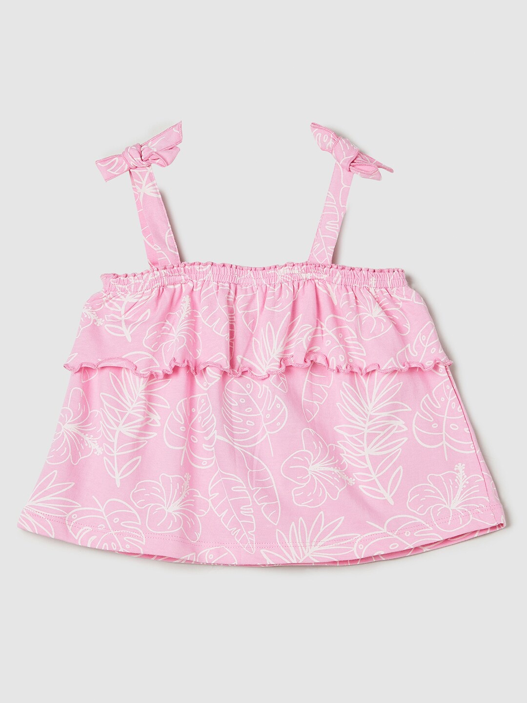 

max Infant Girls Tropical Printed Shoulder Strap Pure Cotton A-Line Top, Pink
