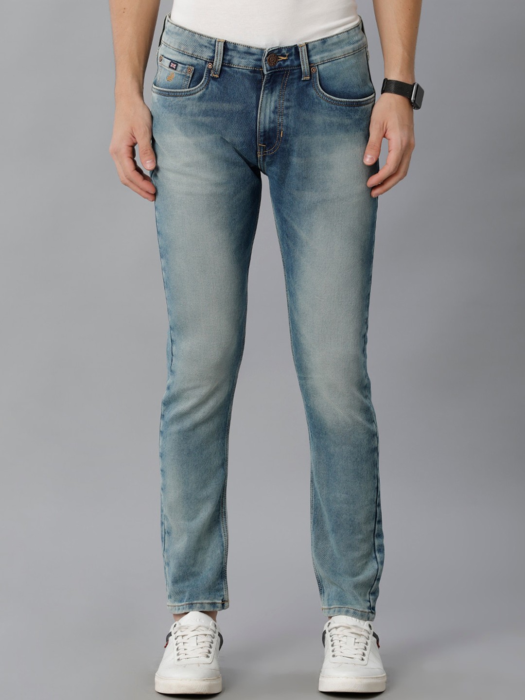 

Double Two Lean Slim Fit Heavy Fade Stretchable Cotton Jeans, Blue