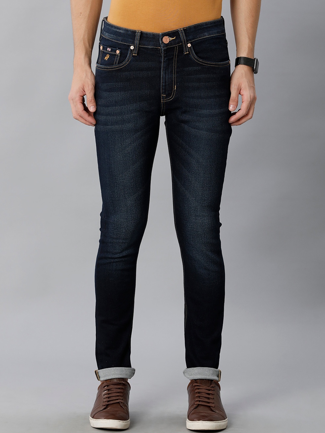

Double Two Men Lean Slim Fit Light Fade Stretchable Cotton Jeans, Blue
