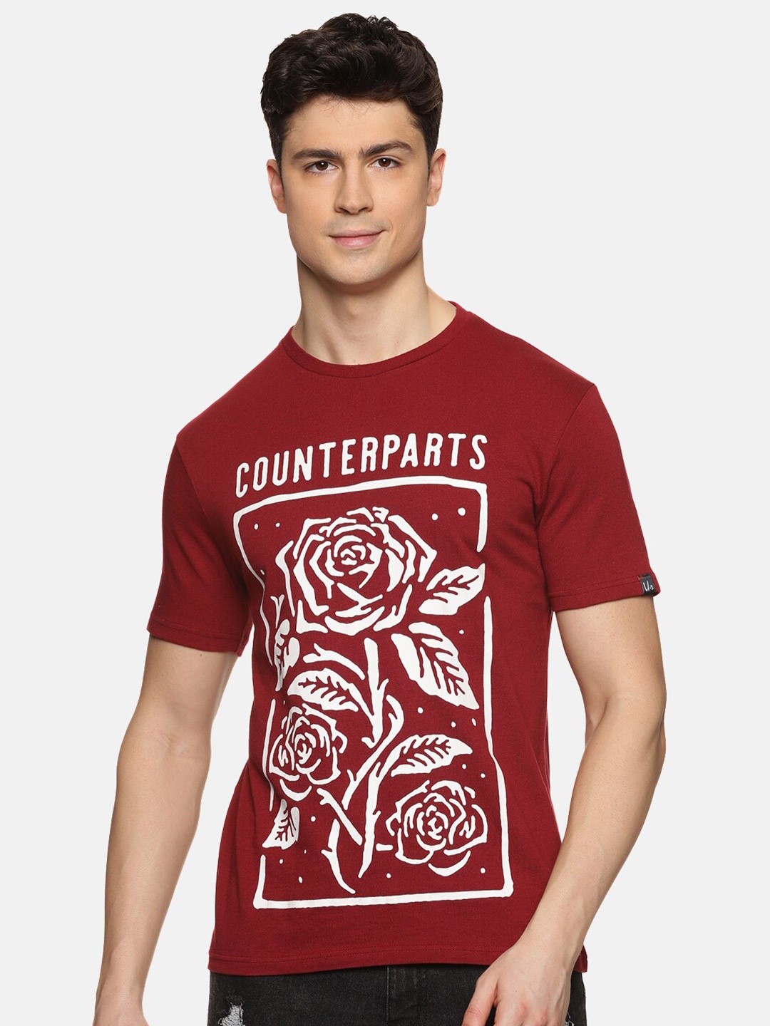 

UrGear Floral Printed Pure Cotton T-shirt, Maroon