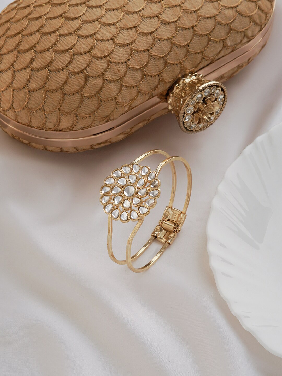 

TEEJH Kundan Studded Cuff Bracelet, Gold