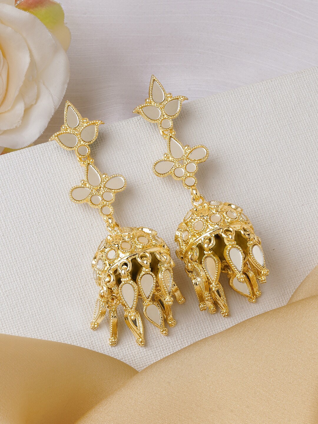 

TEEJH Gold-Plated Oxidised Studded Dome Shaped Jhumkas Earrings