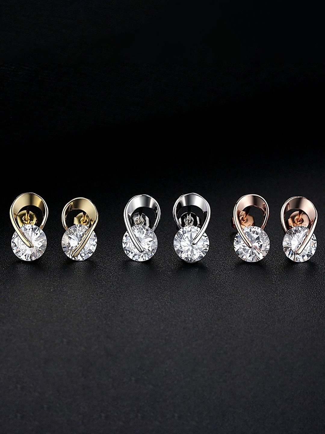 

MYKI Set Of 3 Cubic Zirconia Stud Earring, Gold