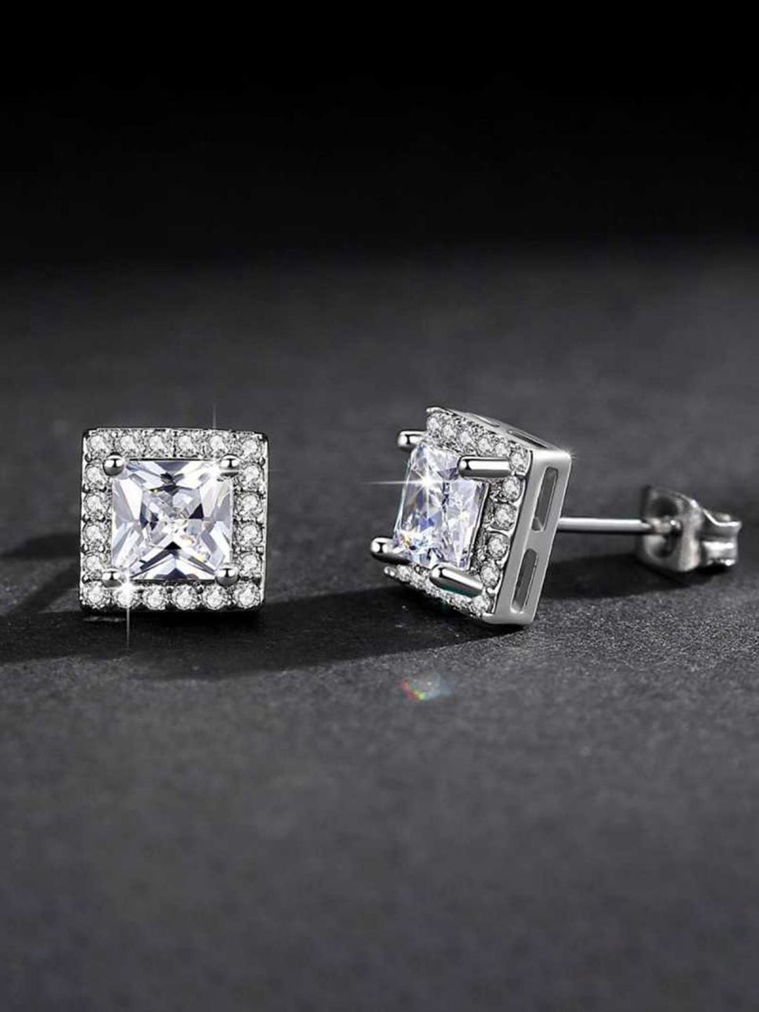 

MYKI Silver-Toned Cubic Zirconia Studded Contemporary Studs Earrings