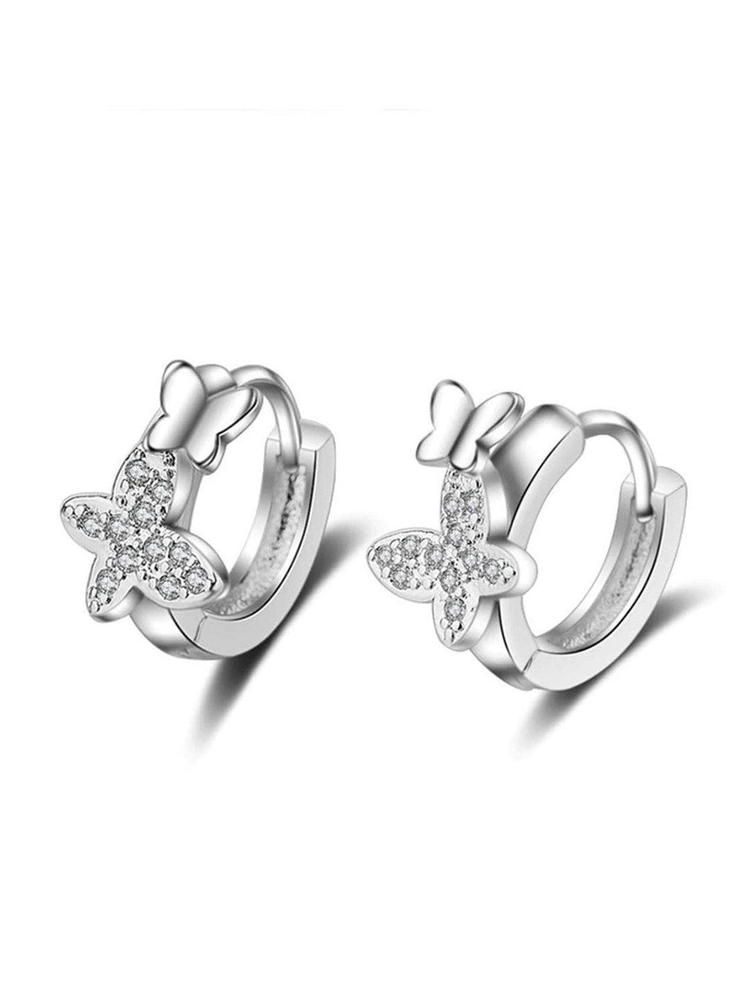 

MYKI Silver-Toned Cubic Zirconia Studded Contemporary Hoop Earrings