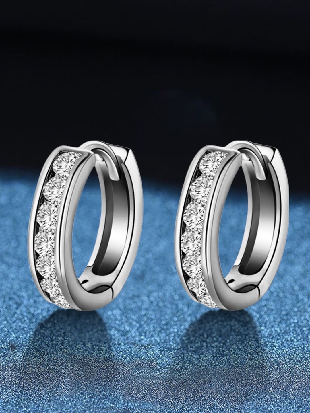 

MYKI Silver-Toned Cubic Zirconia Studded Contemporary Hoop Earrings