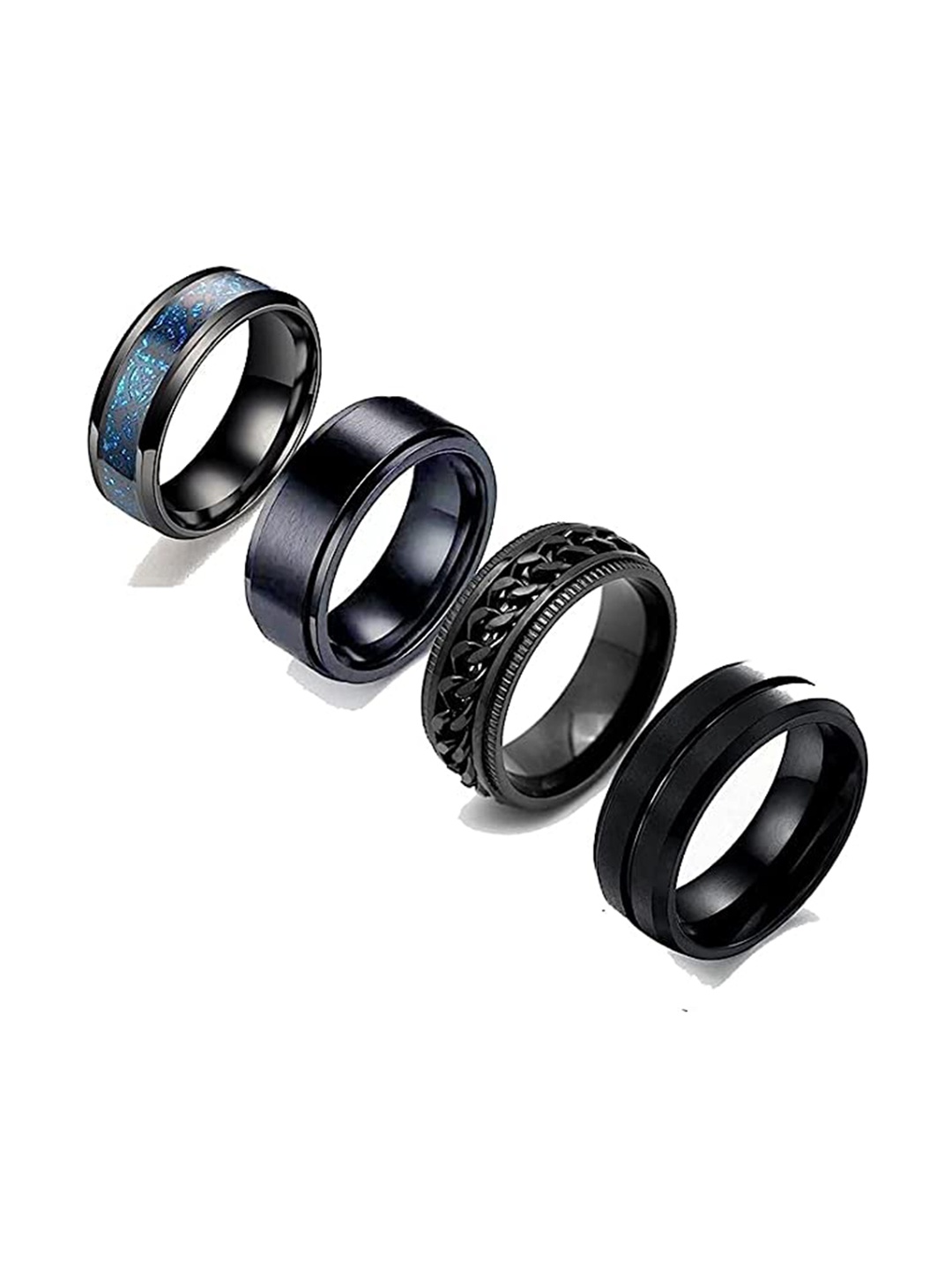 

VIEN Set Of 4 Stainless Steel Spinner Finger Rings, Black