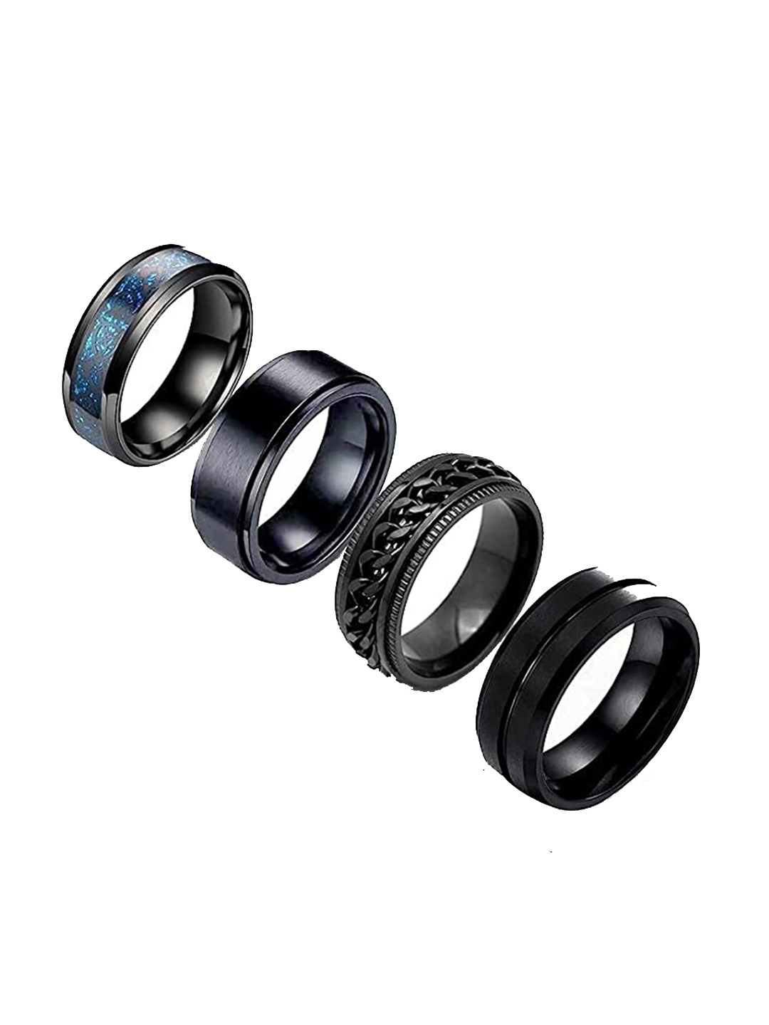 

VIEN Set of 4 Finger Spinner Rings, Black