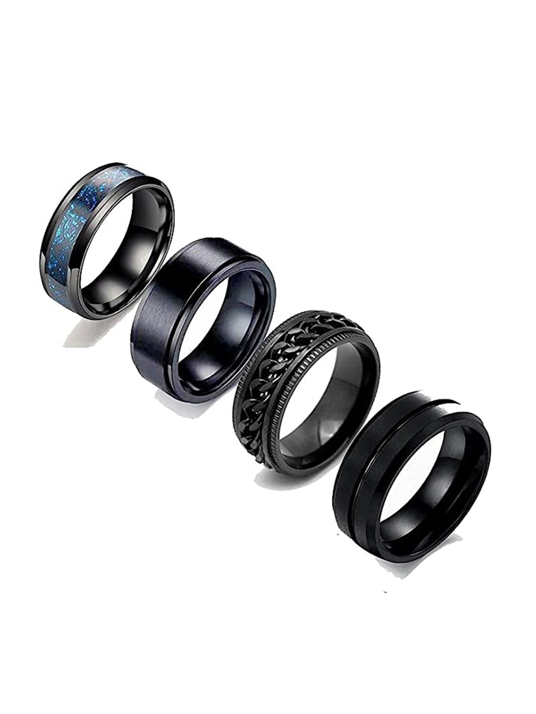 

VIEN Set of 4 Spinner Finger Rings, Black