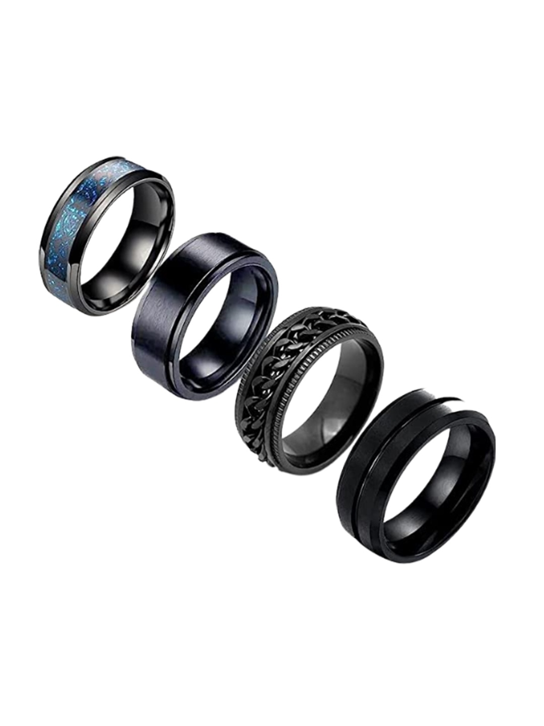 

VIEN Set Of 4 Stainless Steel Spinner Finger Rings, Black