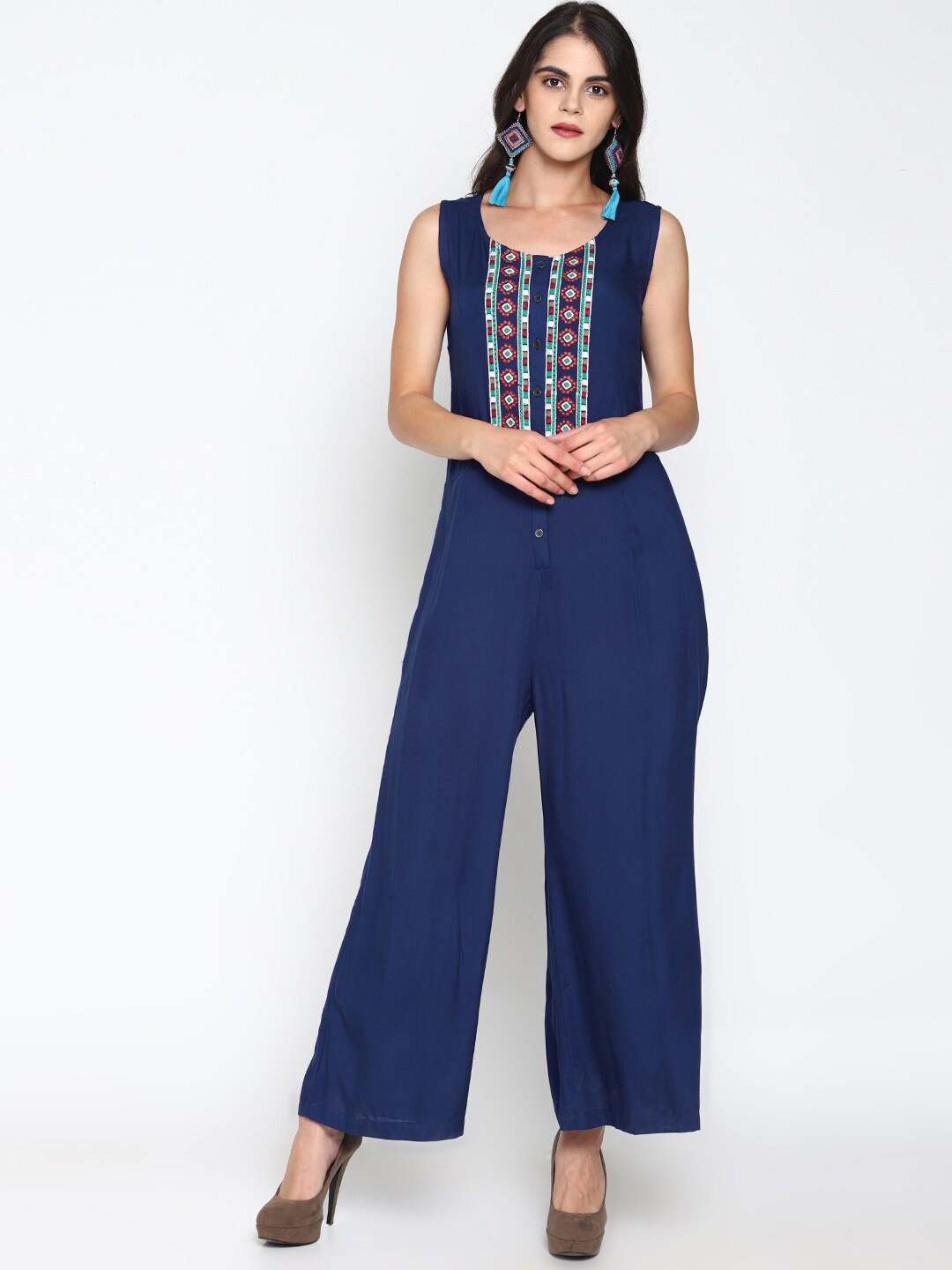 

UNTUNG Basic Sleeveless Embroidered Jumpsuit, Blue