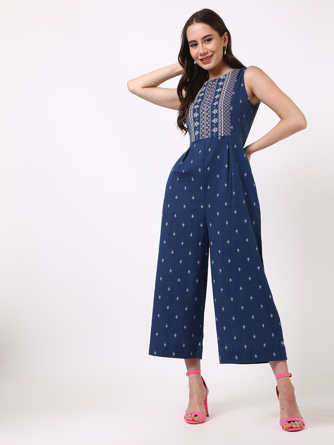 

UNTUNG Printed Cotton Basic Jumpsuit, Blue