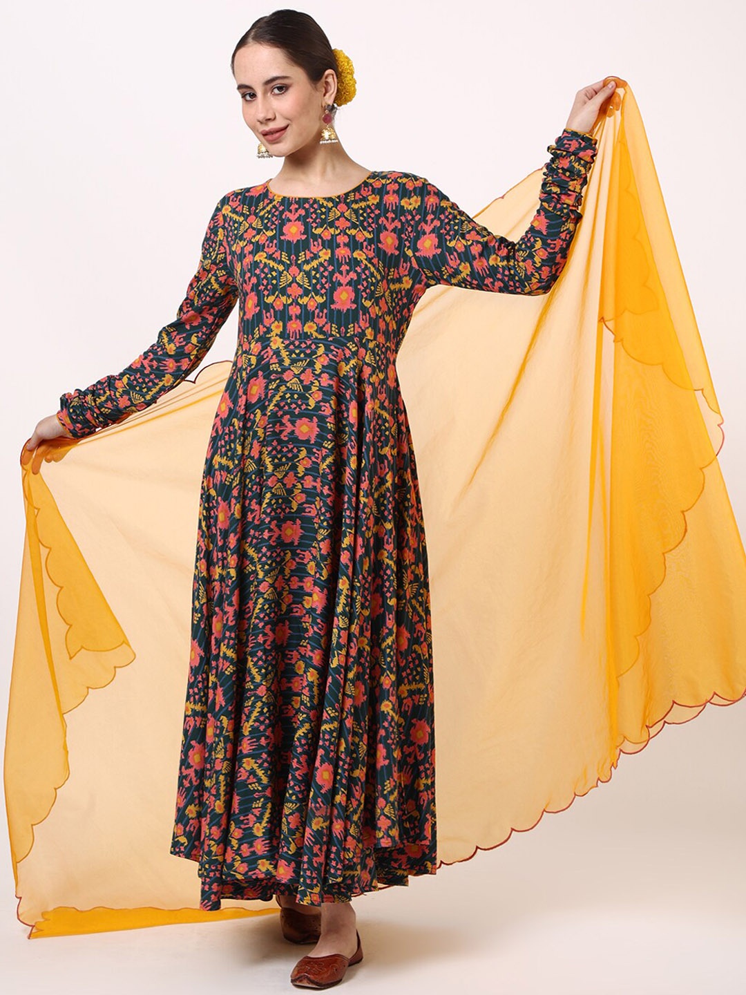 

UNTUNG Ethnic Motifs Printed Regular Kurta with Trousers & Dupatta, Blue