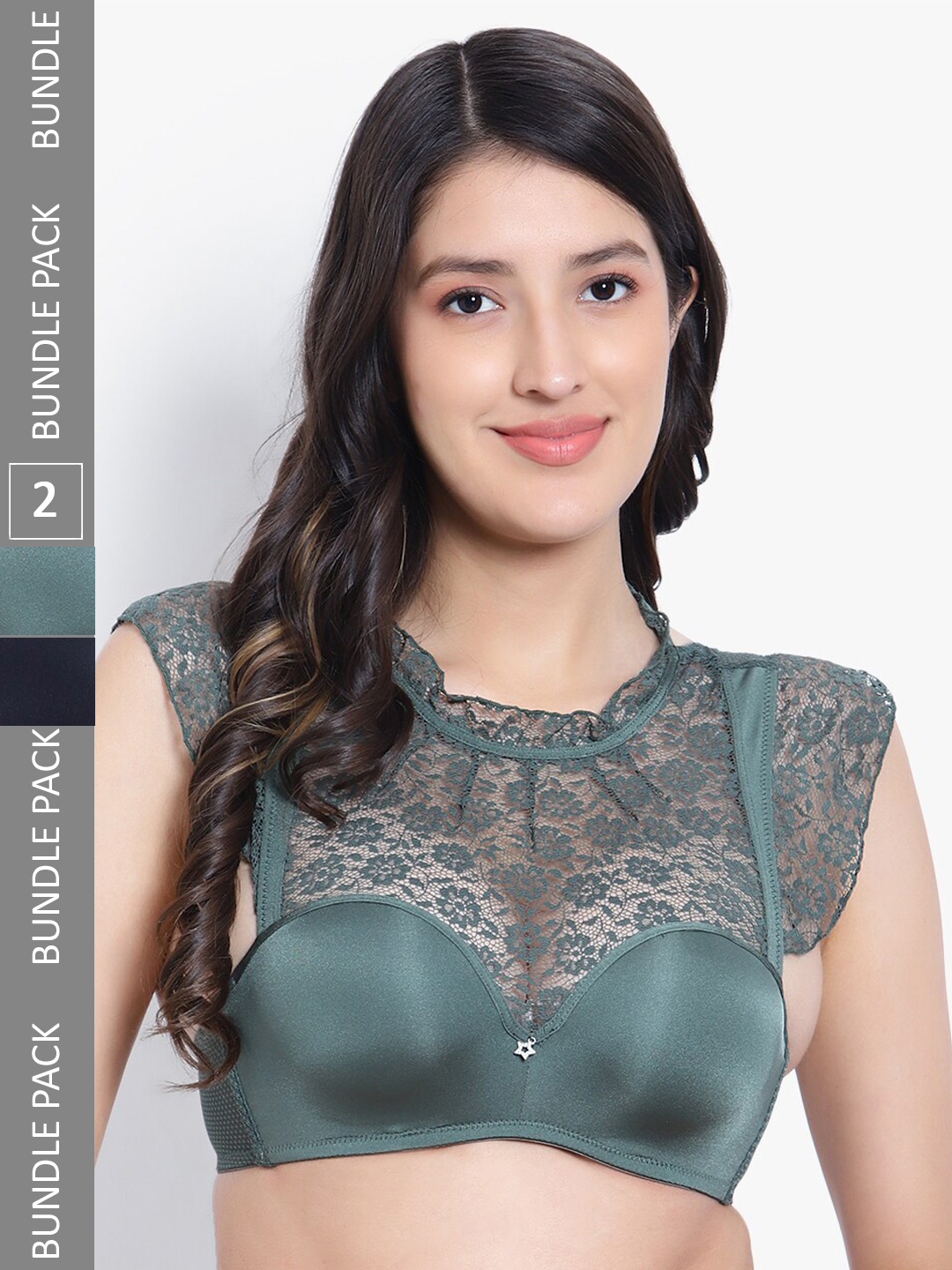 

PARKHA Pack Of 2 Full Coverage Heavily Padded Styled Back Lace Bralette, Black